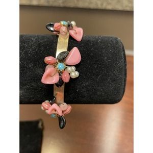 Pink Flower Burst Statement Hinged Bracelet Bangle~Beautiful Rose~2.5”